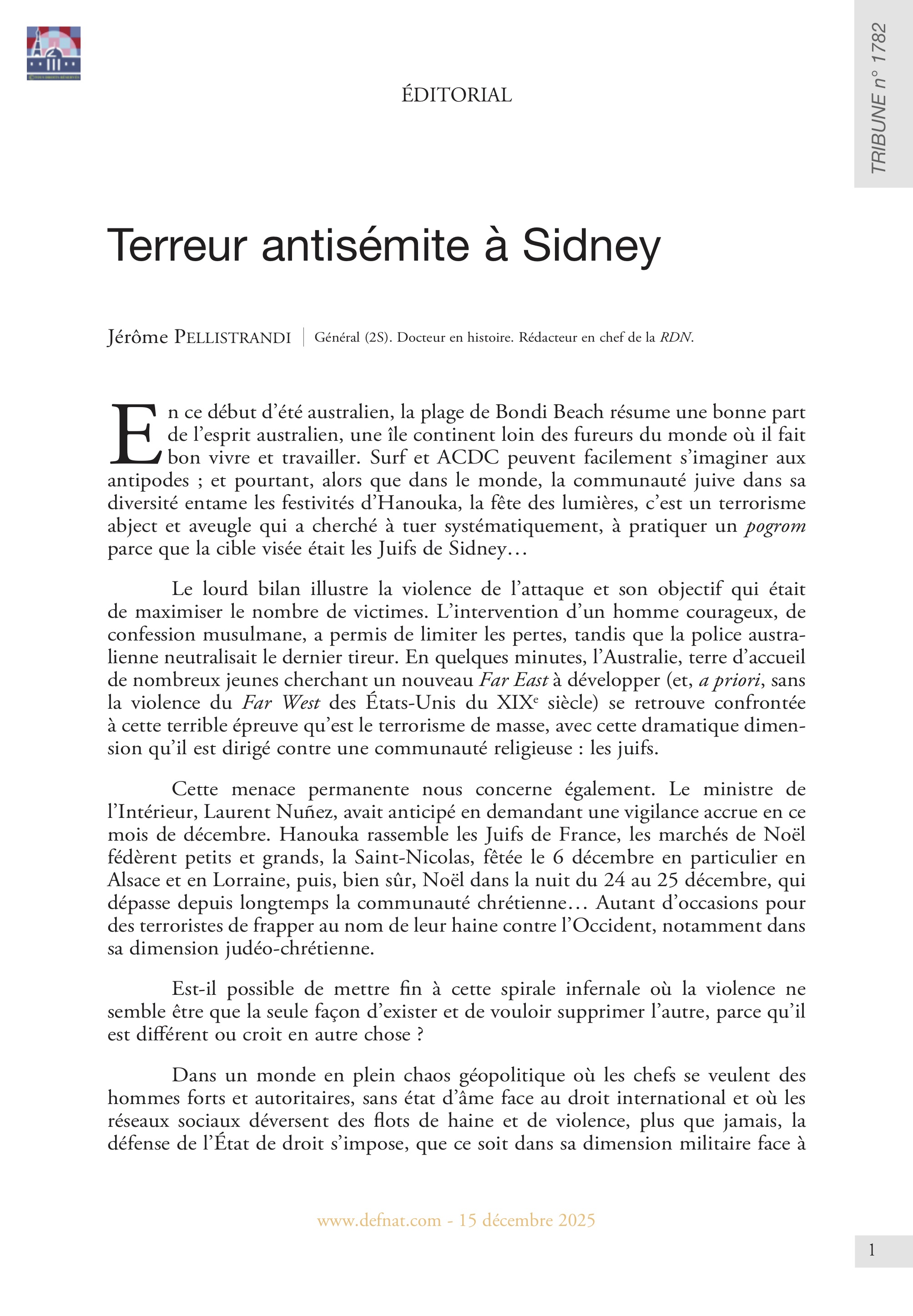 &Eacute;ditorial &ndash;&nbsp;Terreur antis&eacute;mite &agrave;&nbsp;Sidney (T&nbsp;1782)
